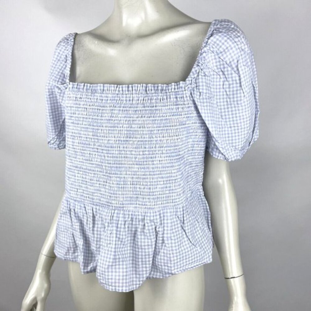J Crew Squareneck Smocked Cotton Voile Top Gingham Women 2X NWT Short Sleeve